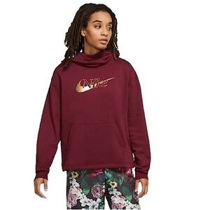 Nike Women’s Icon Clash Fleece Funnel Neck Hoodie Metallic Gold XXL